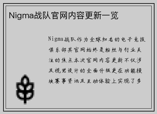 Nigma战队官网内容更新一览