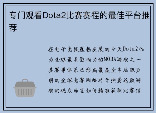专门观看Dota2比赛赛程的最佳平台推荐